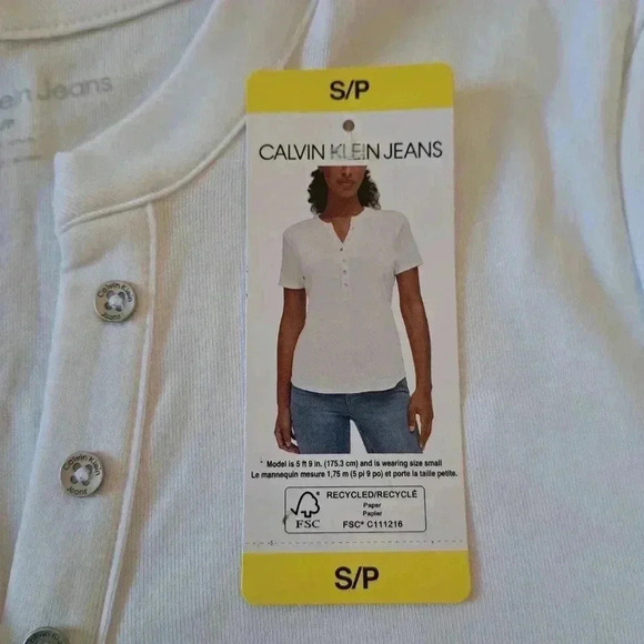 New! Calvin Klein Jeans White T-shirt Small  Henley Button Up Casual Cotton Tee - Picture 6 of 12